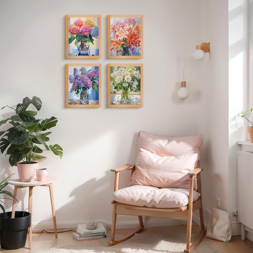 Yeaqee 4 Pcs Hydrangea Diamond Art Kits for Adults Flowers Gem Painting Kit DIY Jewel Diamond Art for Beginners Aesthetic Room Crafts Cute Painting Pictures 5d Craft Wall Decor for Home 10 x 11.8'' - style: Flower Vase