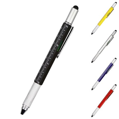 DUNBONG 6-in-1 Multi Pen, Stylus/Screwdriver, 0.7mm Black - Black | Aluminum prismatic non-slip grip | Rotary no-cap design | Ruler & level built-in | Refillable | Long-lasting clip - color: Black