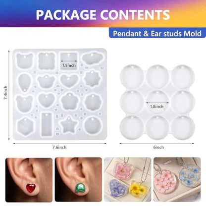 KISREL Epoxy Resin Kit for Beginners, Resin Kit with Molds, 16OZ Keychain Mold Resin Kit with Hole, 25-Cavity Clear Epoxy Resin with Silicone Earring Molds Ideal for Making Keychains, Craft Works - size: 16oz Key Chain Kit