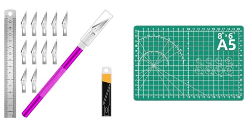 DIYSELF 1 Pcs Craft Knife Hobby Knife with 11 Pcs Stainless Steel Blades Kit and Cutting Mat 6in×8in