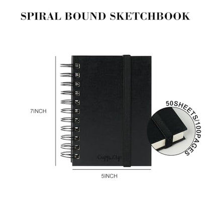 CuppaClip Sketch Book Hardcover Drawing Pad 300GSM Acid-Free Paper Spiral Bound Sketchbook 50 Sheets/100 Pages Art Supplies (Spiral Binding, 4x5.9in) - color: Spiral binding, size: 4x5.9in