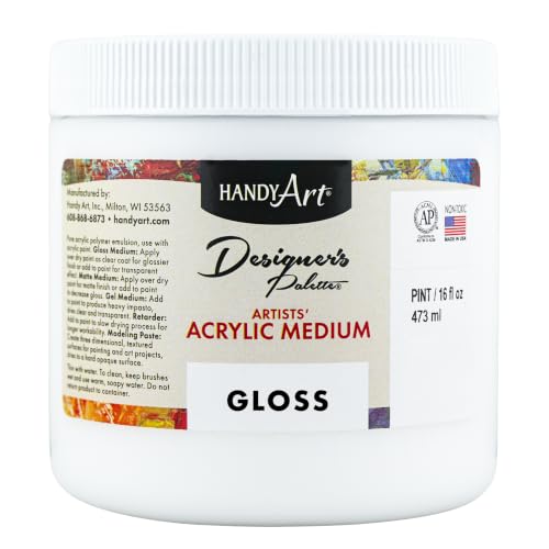 Handy Art Acrylic Gloss Medium, 16 oz, Transparent Gloss Clear Coat Finish - color: Gloss Medium, size: 16 Fl Oz
