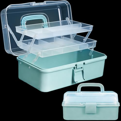 DUOFIRE 13in 3-Layer Craft Organizers Storage Sewing Box with Handle Blue - size: 3-Layer Box - Blue | 1 Pack