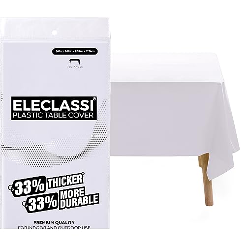 Eleclassi White 12 Pack Premium Disposable Plastic Tablecloth 54 x 108 in - Plastic Table Cloth Disposable Tablecloth for 6 or 8 Foot Rectangle Tables - color: White, size: 12 Pack Rectangle