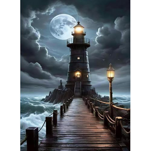 Lighthouse Diamond Art Kits for Adults Diamond Painting Kits for Adults | Landscape 5D Diamond Dots Gem Art Crafts with Tools,Round Full Drill Funny Crafts for Home Wall Decor&Gift-12x16inch - color: DP03890, size: Round diamond painting