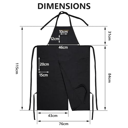Full Coverage Pottery Apron Split Leg - 100% Cotton Canvas Potter's & Ceramics Aprons with Pockets for Women & Men - color: Black