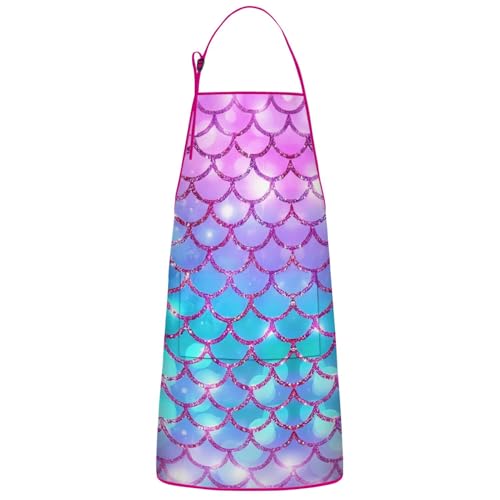 Apron with 2 Pockets,Kitchen Chef Artist Aprons for Cooking Gardening Baking Painting, Waterproof Apron 33" x 27" - color: Mermaid
