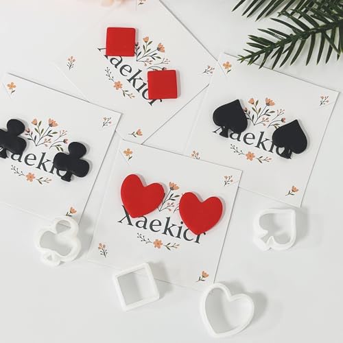 Xaekicr Card Suit Polymer Clay Cutters Set - 4PCS Clay Cutters for Earrings, Classic Heart Spade Diamond Club Shapes, Polymer Clay Molds, Clay Tools for DIY Jewelry Making - color: R color