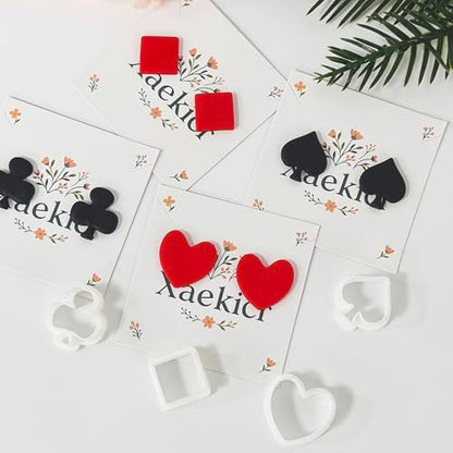 Xaekicr Card Suit Polymer Clay Cutters Set - 4PCS Clay Cutters for Earrings, Classic Heart Spade Diamond Club Shapes, Polymer Clay Molds, Clay Tools for DIY Jewelry Making - color: R color