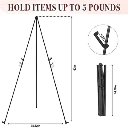 Easel Stand for Wedding Sign & Poster 63'' Easels for Display Portable Art Easel for Floor Adjustable Metal Easel Black - style: Black