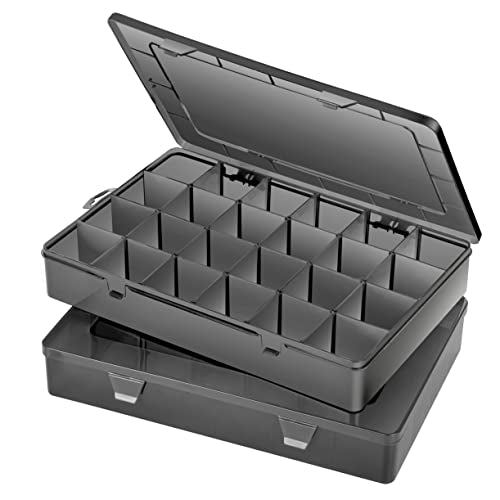 Gbivbe Large 24 Grids Plastic Organizer Box Adjustable Dividers,Clear Storage Box for Jewelry, Art DIY Crafts, Washi Tapes, Beads and Small Parts(Black,2Pack) - color: Black-2