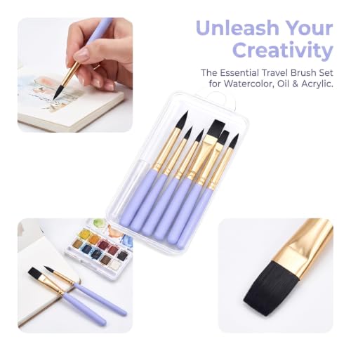 6-piece Mini Travel Watercolor Brush Set ，Oil or Acrylic Painting（Purple）