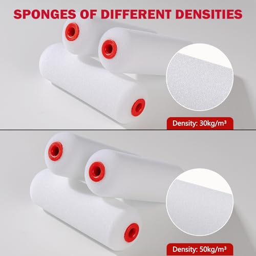 Mister Rui 4 Inch Foam Paint Roller Covers, 50 kg/m³, 10 Pack | Ideal for Furniture, Cabinets and Trim. High-Density Foam Applies Oil- or Water-Based Paint Evenly - size: 50 kg/m³, 10 Pack