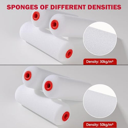 Mister Rui 4 Inch Foam Paint Roller Covers, 50 kg/m³, 10 Pack | Ideal for Furniture, Cabinets and Trim. High-Density Foam Applies Oil- or Water-Based Paint Evenly - size: 50 kg/m³, 10 Pack