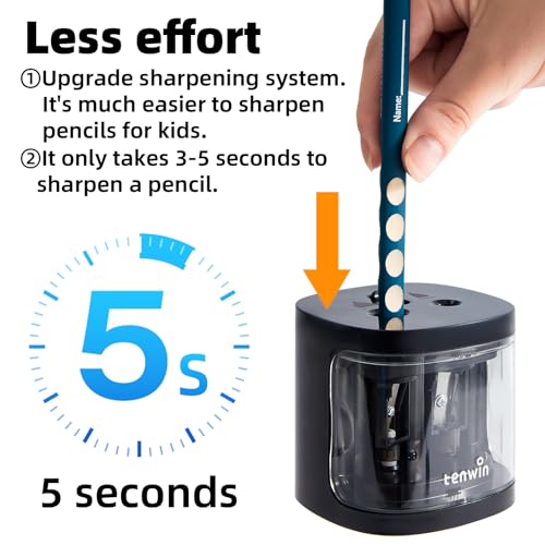 tenwin Electric Pencil Sharpener, Dual-Hole Fit for 6-12mm Pencils - color: Black