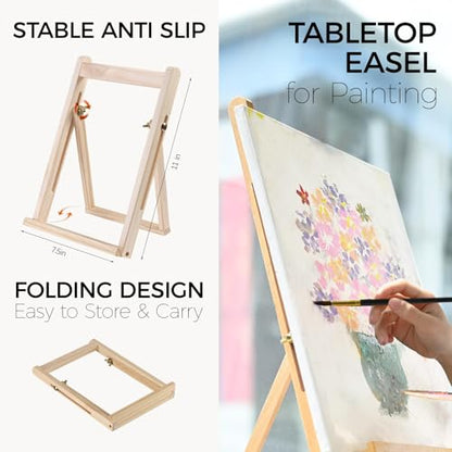 koseibal 24 Color Acrylic Paints Set with Tabletop Easel and Canvas Pad | Art Painting Supplies Kit for Kids & Adults, 24 Vibrant Acrylic Tubes, 4 Canvas Boards, 8 Brushes, Drawing Pad - color: 24x12ml+Easel-S