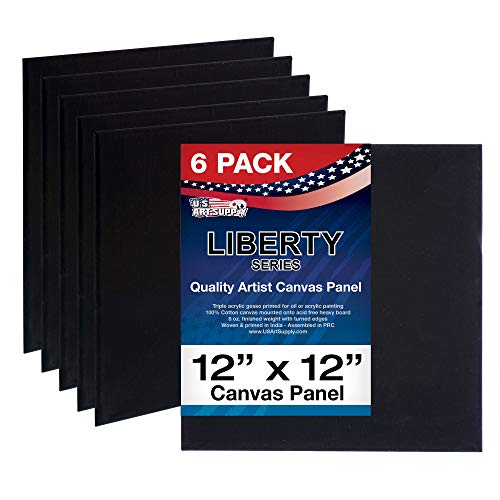 U.S. Art Supply 12 X 12 Inch Black Art Canvas Board Panels 6 Pack - 8 Ounce Heavyweight Cotton Acid Free Canvases for Painting Acrylics and Watercolor (1 Case of 6 Single Canvas Painting Panels) - size: 12" x 12"