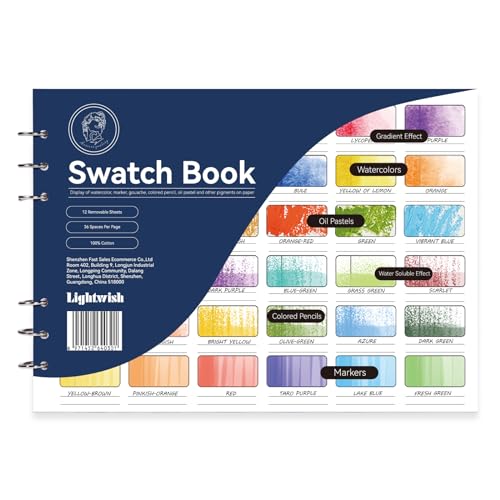 LIGHTWISH Watercolor Swatch Book,12 Detachable Sheets,100% Cotton, 300gsm/140lb,Acid-Free,Color Diary for Oil Pastels,Watercolor,Gouache,Colores Pencils,10.63 * 7.68 Inches - color: Blue, size: 10.63*7.68 In