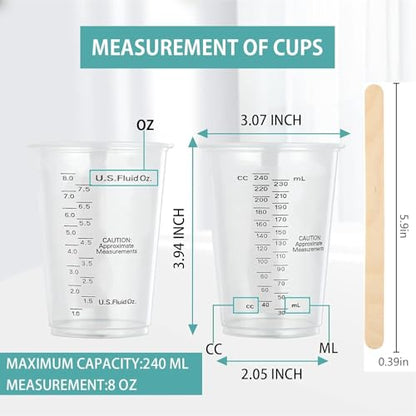 8oz Clear Plastic Measuring Cups, Graduated Mixing Cups, 50 Pack | Disposable & reusable, Graduated markings, 8oz capacity, Resin & paint mixing, Cooking & baking, 50 pack - color: 50 Pack