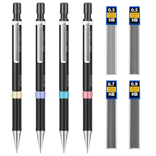 4Pcs Mechanical Pencils Set, 0.3/0.5/0.7/0.9mm Drafting Pencils