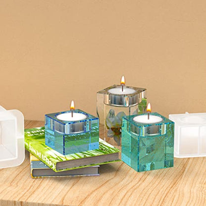 3Pcs CandleResin Molds, Square Candle Holder Silicone Molds for Tealight Holder Epoxy Resin Casting DIY Plaster,Cement Concrete Craft Home Decor