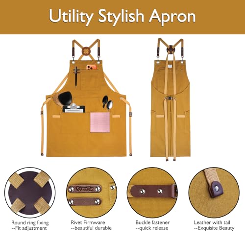 Kitchen Apron, Work Apron, Canvas Apron, Khaki - color: Khaki