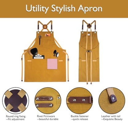 Kitchen Apron, Work Apron, Canvas Apron, Khaki - color: Khaki