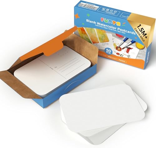 Funto 4x6 Blank Watercolor Paper Postcards, 50 Cards, 140lb/300gsm - style: 4x6 Postcards