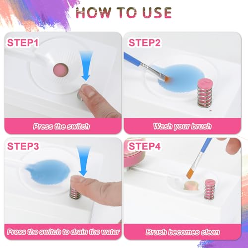 Upgraded All in 1 Paint Brush Cleaner Tool Paint Brush Rinser Paint Water Dispenser Painting Station for Acrylic, Watercolor, Oil Christmas&Birthday Gift for Kids（Give 4 Pen & Pen holder & paint tray） - color: 02 Pink