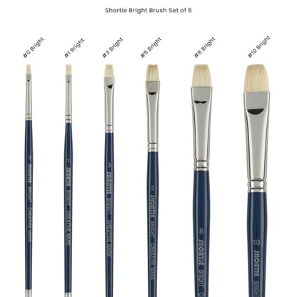 Creative Mark 6 Piece Bright Short Handle Paintbrush Set, Perfect for Oil and Alkyd Painting, Traveling & Workshops - size: Bright