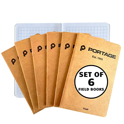Portage Small Blank Notebook- Notepad for Field Notes, Kraft Unlined Small Sketch Book, Pocket Notebook Journal for Taking Notes in the Field – 3.5 x 5.5 Inches, 64 Pages, (Pack of 6) - color: Kraft, style: Graph Notebook