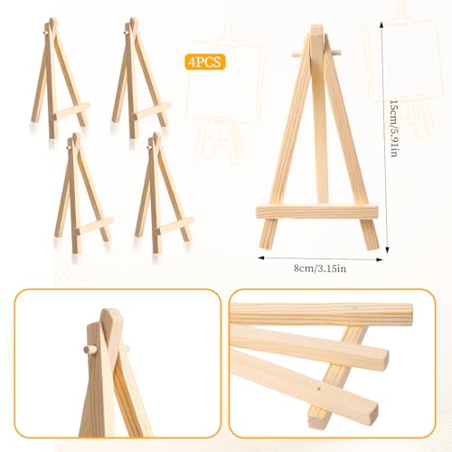 Mini Wooden Easel Stand 4PCS, 5 inch Table Top Display Easels for Painting Canvas, Small Tripod Holder for Art Craft, Mini Stand for Photos Business Cards Wedding