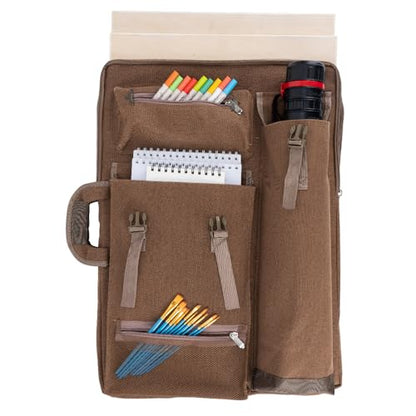 TRANSON Art Portfolio Case Artist Backpack Canvas Bag Large 26” x 19.5” - color: Brown