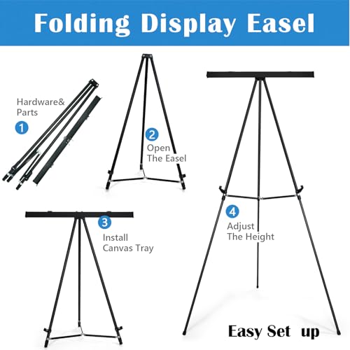 Falling in Art 63 1/2'' Aluminum Flip Chart Easel Stand, Black, 4 Pack | Presentation Easel with Adjustable Floor for Boardroom, Whiteboard, Paper Pads, Signage - style: Black 4-Pack
