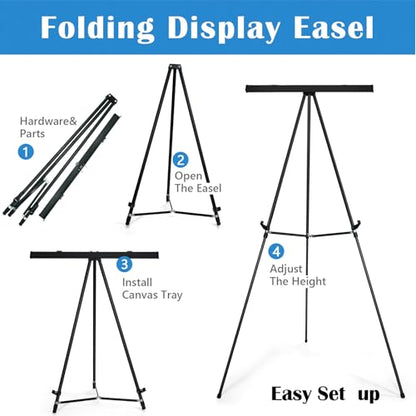 Falling in Art 63 1/2'' Aluminum Flip Chart Easel Stand, Black, 4 Pack | Presentation Easel with Adjustable Floor for Boardroom, Whiteboard, Paper Pads, Signage - style: Black 4-Pack