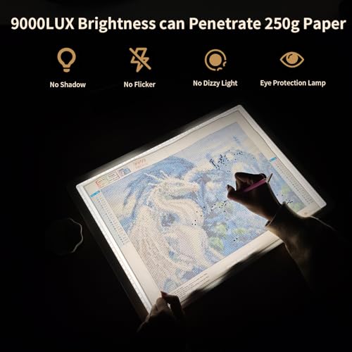 YINGWOND A4 Rechargeable Light Pad with Carry Bag,9000LUX Tracing Light Box Built-in 4000mAh Battery,Side Physical Buttons Magnetic Light Board for Diamond Painting Art Weeding Vinyl Drawing - style: Rechargeable A4 White with Bag