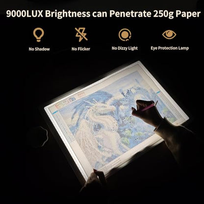 YINGWOND A4 Rechargeable Light Pad with Carry Bag,9000LUX Tracing Light Box Built-in 4000mAh Battery,Side Physical Buttons Magnetic Light Board for Diamond Painting Art Weeding Vinyl Drawing - style: Rechargeable A4 White with Bag