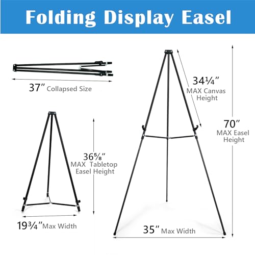 70" Adjustable Aluminum Display Easel Stand, Holds 20 lbs | Versatile Tripod Easel for Artistic Presentations, Lightweight and Sturdy for Art Shows, Exhibitions, and Studios,2 Pack - style: 2 Pack