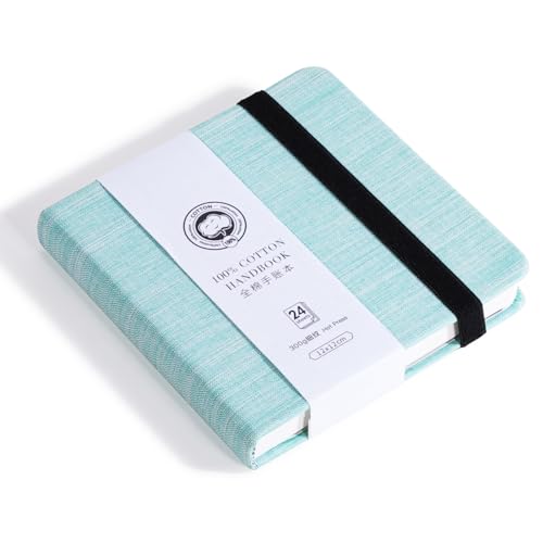 Lightwish Square Watercolor Journal,100% Cotton,300gsm/140lb,Acid-Free,24 Sheets Hot Press Watecolor Sketchbook for Artists Adults Students,4.7 * 4.7 Inches(Light Green) - color: Light Green