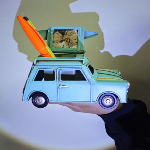 Handmade Wrought Iron Car Model Pen Holder Collectible Decorative | Metal Car Pencil Case with Photo Frame | Multi Purpose Storage Box | Desk Office Supplies | Car Shape Pen Kolder| Gift
