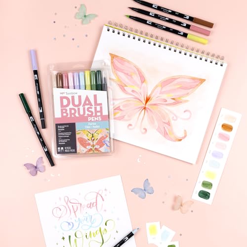 Tombow 56255 Dual Brush Pen Art Markers, Fairies, 10-Pack. Brush/Fine Tips