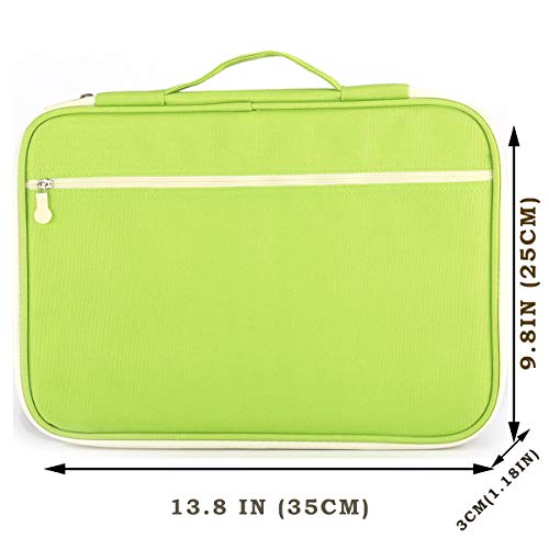 JAKAGO A4 Travel Portfolio Multifunctional Document Organizer Zippered Case for Office Supplies (green) - color: Green