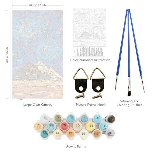 ARTGOTO Large Paint by Numbers for Adults Egypt Pyramids | 15.7x27.5inch/40x70cm Paint by Number Kit on Canvas, Starry Sky Desert Landscape Acrylic Painting Set, No Frame - color: PBN052