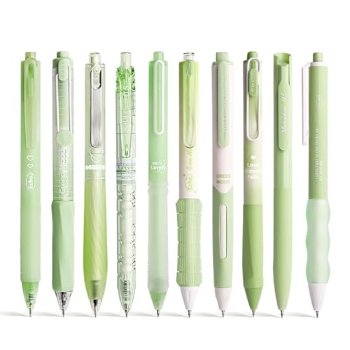 10PCs Pastel Gel Ink Pen Set,Retractable Black Ink Pens 0.5mm Fine Point - color: Green
