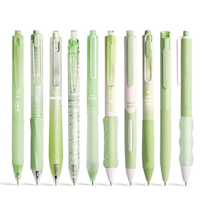 10PCs Pastel Gel Ink Pen Set,Retractable Black Ink Pens 0.5mm Fine Point - color: Green