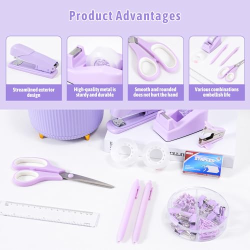 Gawsey Purple Desk Organizers and Accessories with Desk Organizer 360° Rotating Pen Holder and Office Supplies, Cute Stationery Supplies Set - color: A Purple