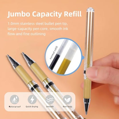 Gold Gel Pens, 1.0mm Gold Gel Ink Pen Set | Opaque Ink, for Writing, Black Paper Drawing, Sketching, Card Making, Art Highlight & Artists Drawing, 3 Pack - color: Gold