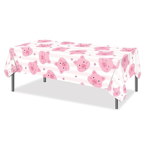 1Pc Pink Pig Party Plastic Tablecloth 54 x 87 Inch Farm Animal Long Rectangular Table Cover for Buffet, Cute Piggy Baby Shower Party Holiday Dinner, Picnic Tablecloth for Kitchen Event Use - color: Pink Pig
