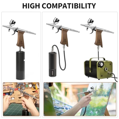 Bucasso Airbrush Kit, Air Brush Spray Gun with 0.3mm/0.5mm/0.8mm Needles/Nozzle Sets, 3cc/7cc/11cc Replaceable Fluid Cup for Painting Model Nails Cake Tattoo Makeup - color: W002-Walnut