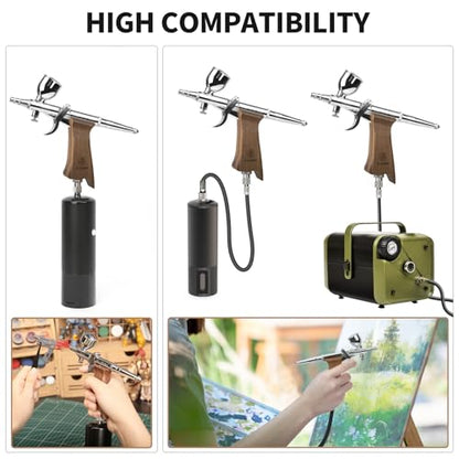 Bucasso Airbrush Kit, Air Brush Spray Gun with 0.3mm/0.5mm/0.8mm Needles/Nozzle Sets, 3cc/7cc/11cc Replaceable Fluid Cup for Painting Model Nails Cake Tattoo Makeup - color: W002-Walnut